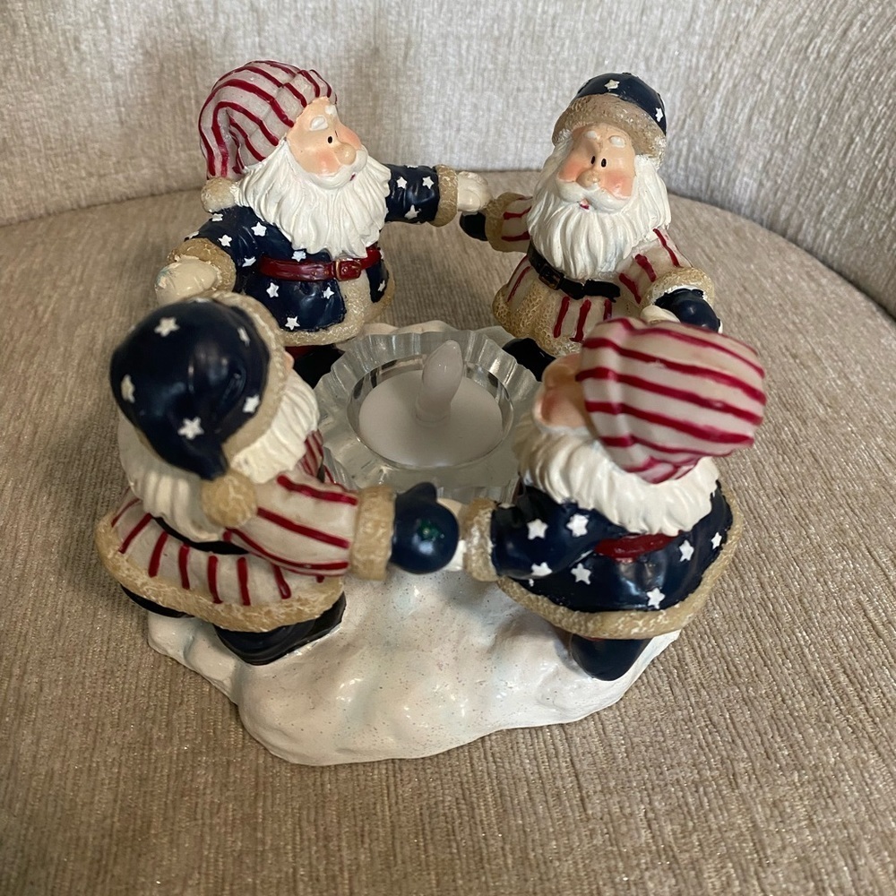 Santa Candle Holder w/Amercan  Flag by Home Interior